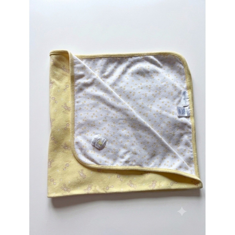 VTG‎ Lullaby Club Yellow White Teddy Bear Rattle Reversible Cotton Blanket Lovey
